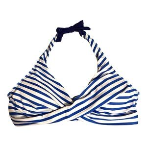 Blue and White Striped Bikini Top